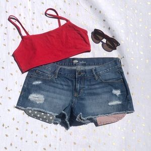 Distressed Stars & Stripes Denim Jean Shorts Sz 2